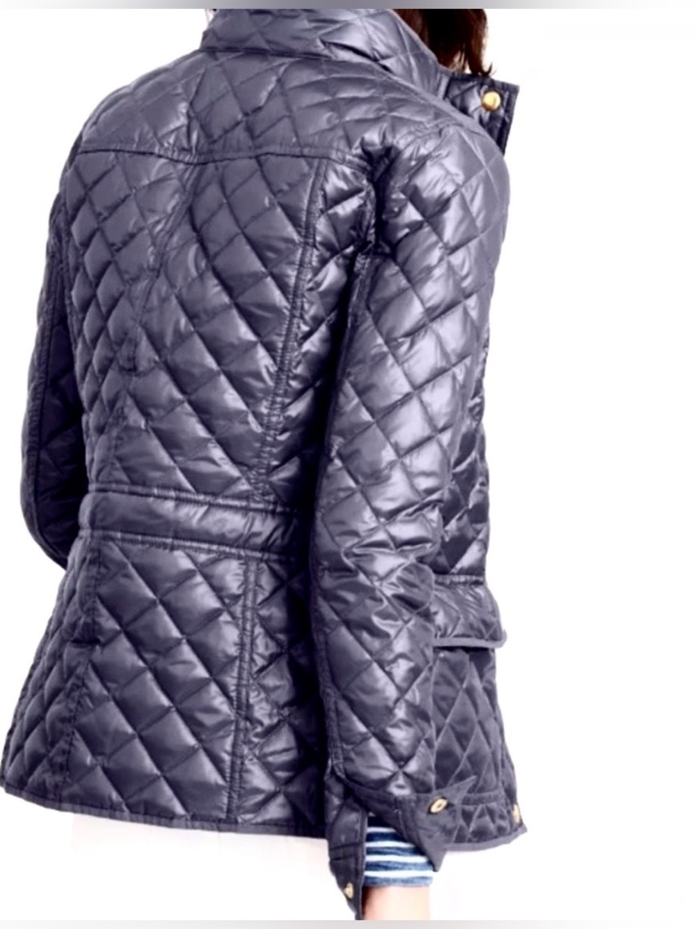 J. CREW Navy Blue Shiny Quilted Down Puffer Jacket Coat Size Small - Picture 4 of 11